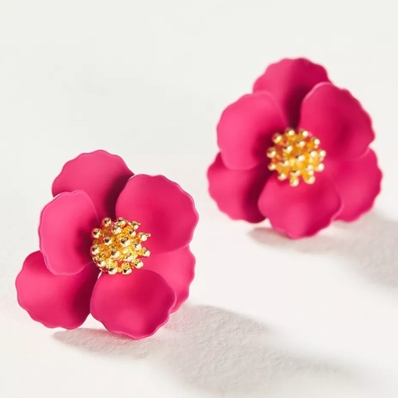 Anthropologie Jewelry - 🆕WT! Anthropologie 18k Gold Post, Pink Petal Earrings